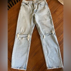 Abercrombie Dad high rise distressed jeans.